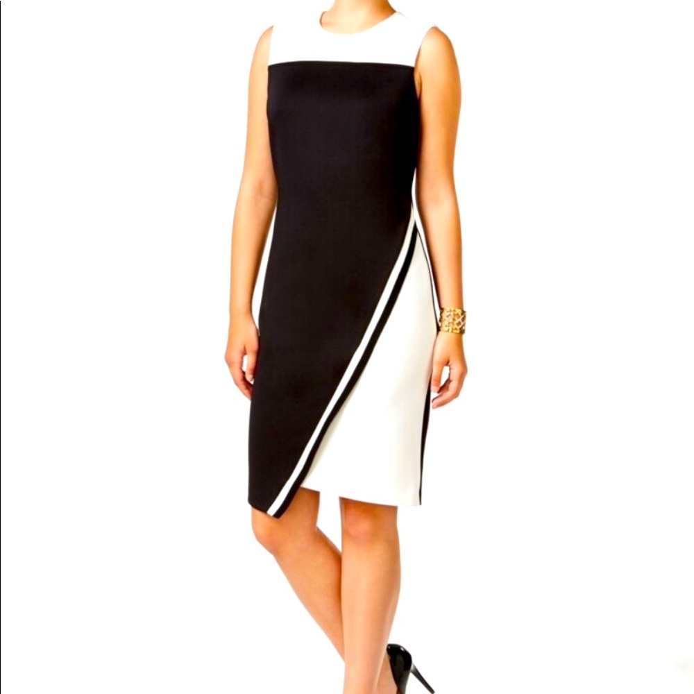 Tommy Hilfiger Colorblocked Asymmetrical Scuba Dress, black/white, size 4